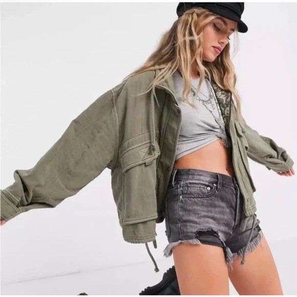 Free People Eyes On You Surplus Jacket Green - Picture 2 of 10